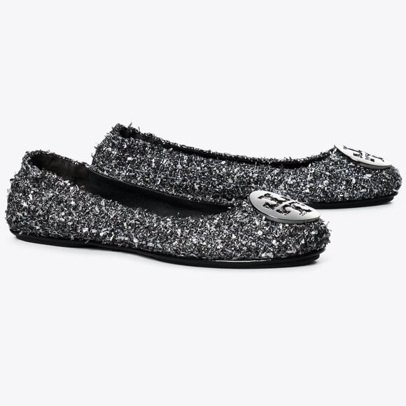 Tory Burch $348 LUREX SPARKLY BLINGY Minnie Ballet Travel Flats Tweed MANY SIZES - Picture 5 of 13